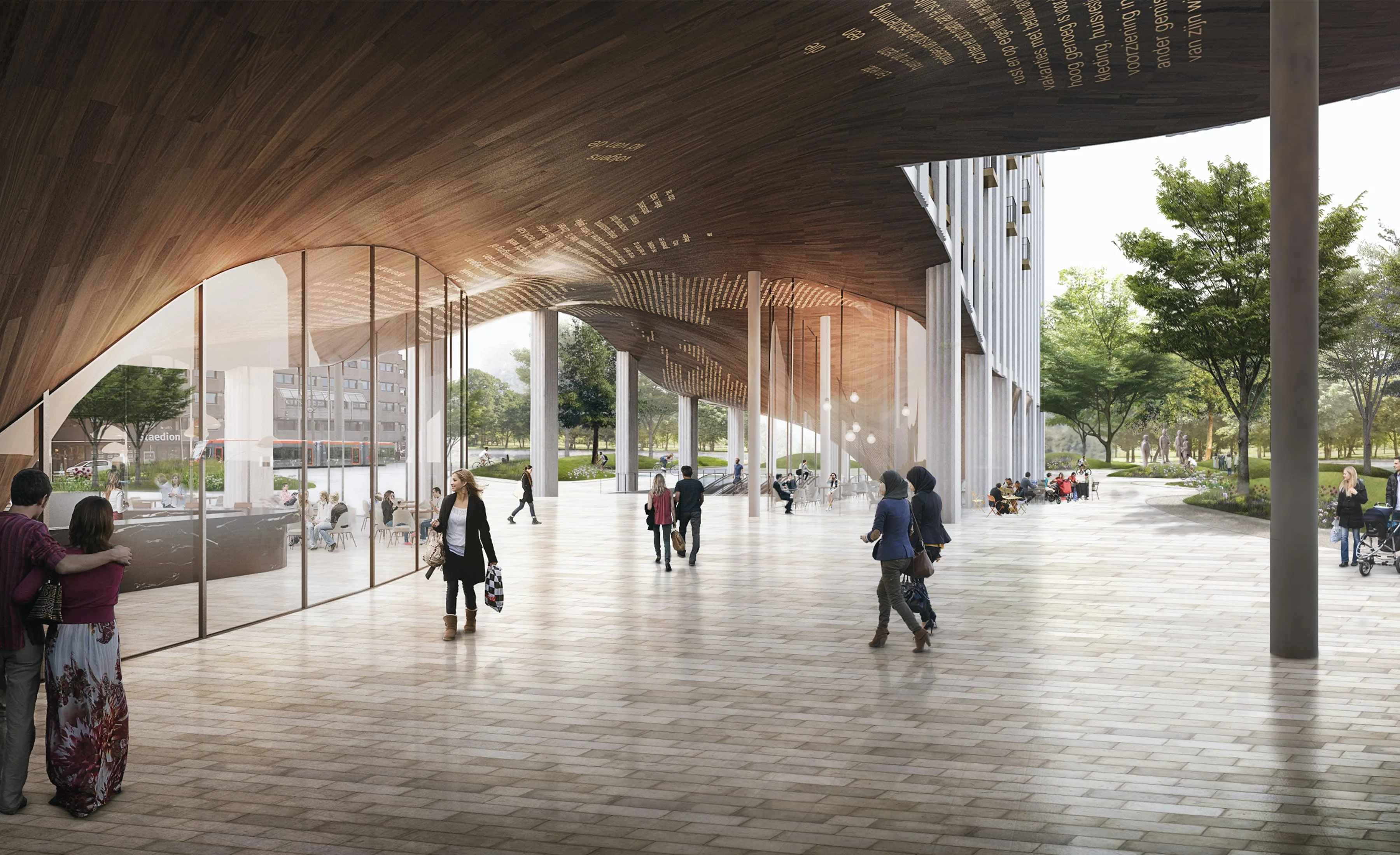 Stadshal als entree naar het plein en park